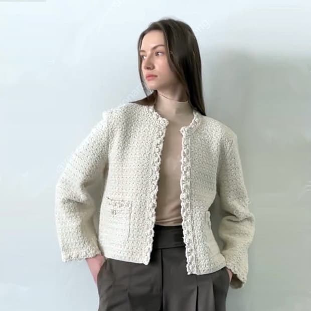 한스스타일(hans style) 스캘럽 햄라인 가디건 44-66 새상품