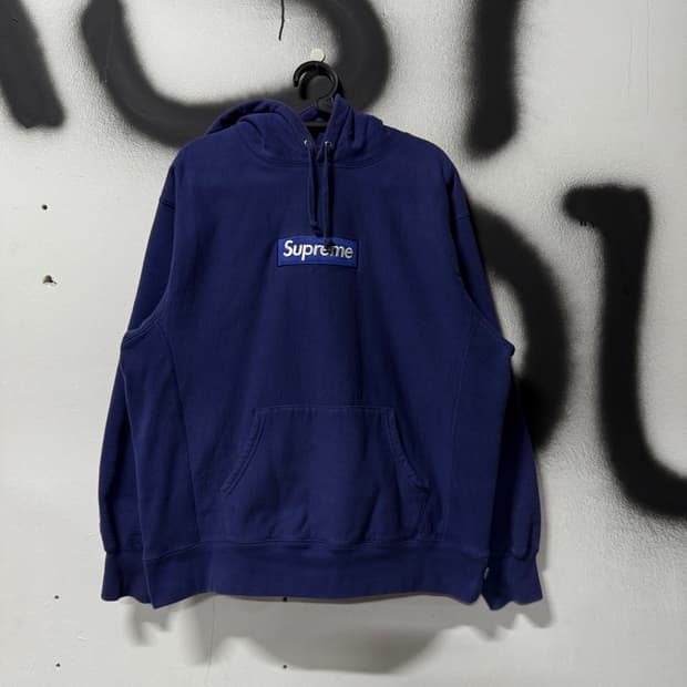 슈프림 21fw 박스 로고 후디 워시드 네이비