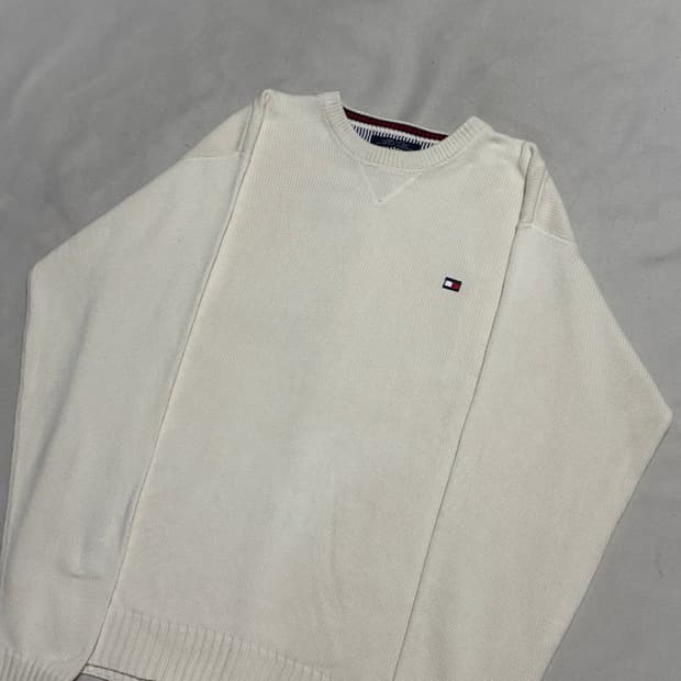 XL 타미힐피거 흰색 로고 니트