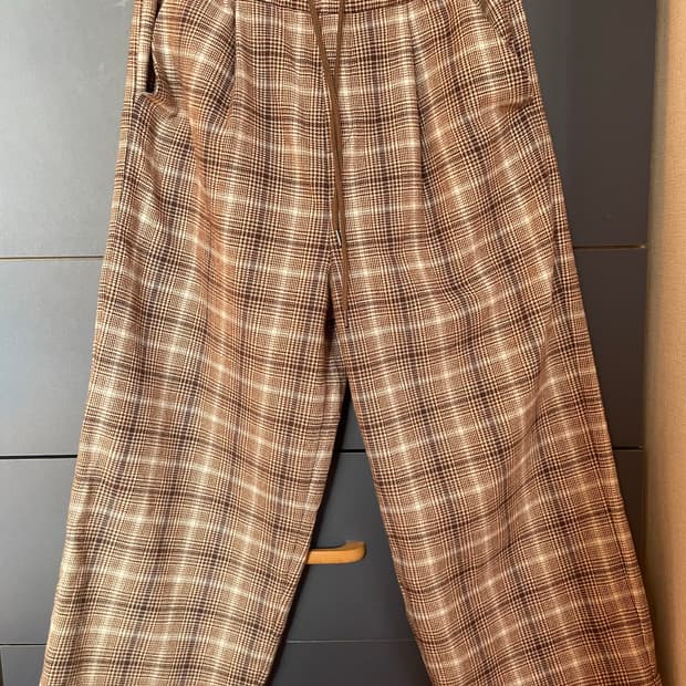 브라운 체크 파자마룩 와이드 팬츠 