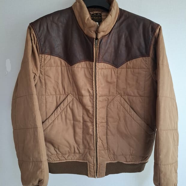 XL 더블알엘 레더 요크 패딩 빈티지 브라운 가죽 패치 퀼팅 자켓