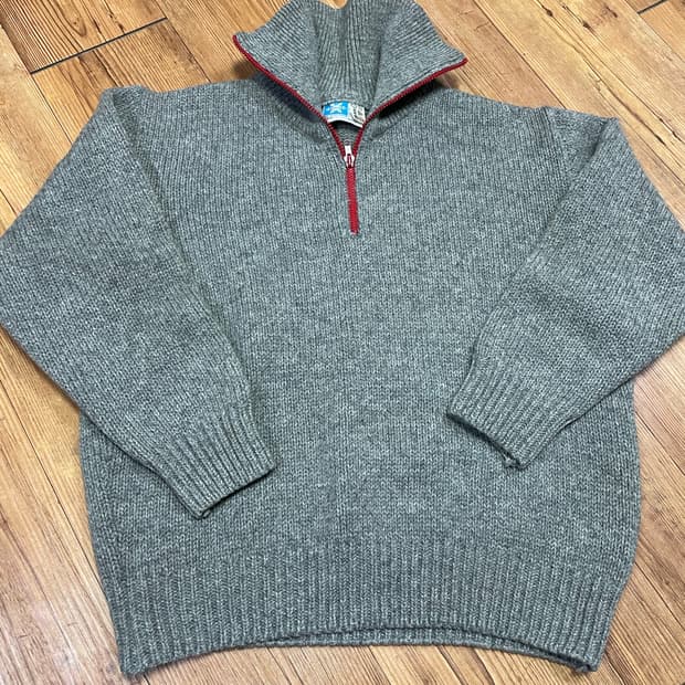 노스웨어 버진울 100% 반짚업 니트 그레이