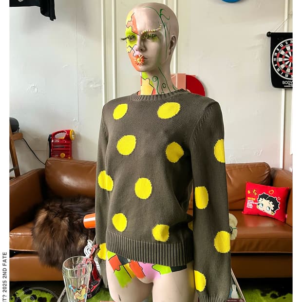 Max Mara Yellow Big Dot Knit Sweater