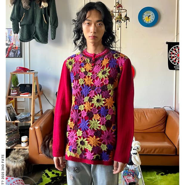 1990s Old KENZO 3D Floral Trim Wool Knit