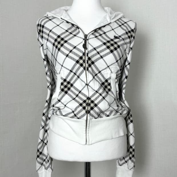 버버리 화이트 체크 후드집업