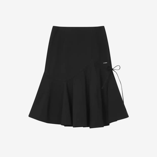 미세키 서울 Shirring ruffle midi skirt BLACK