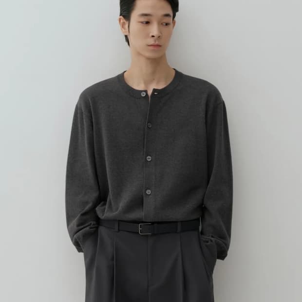 (XL) 무탠다드 워셔블 수피마 코튼 라운드 넥 가디건 [미디엄 그레이]
