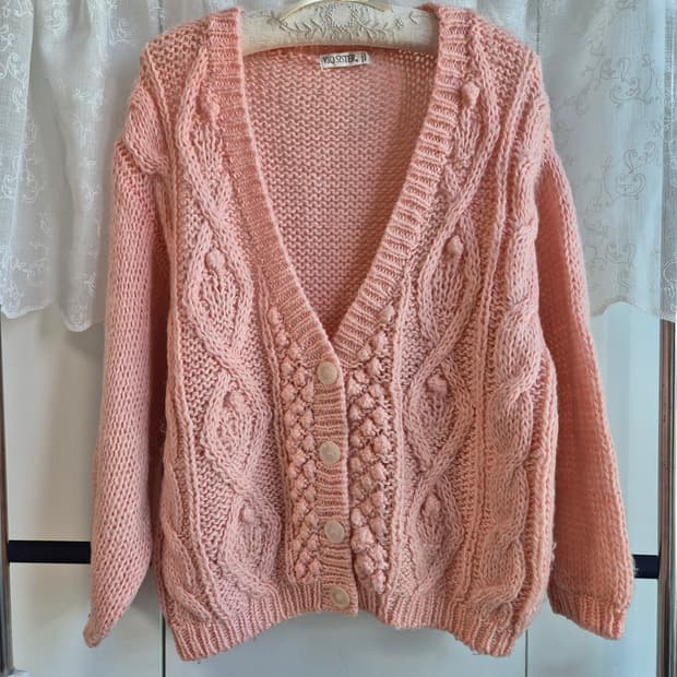 핑크 꽈배기 니트 가디건