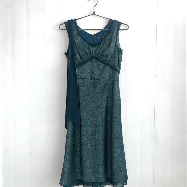 Deep Teal Tie Point Jacquard Midi Dress