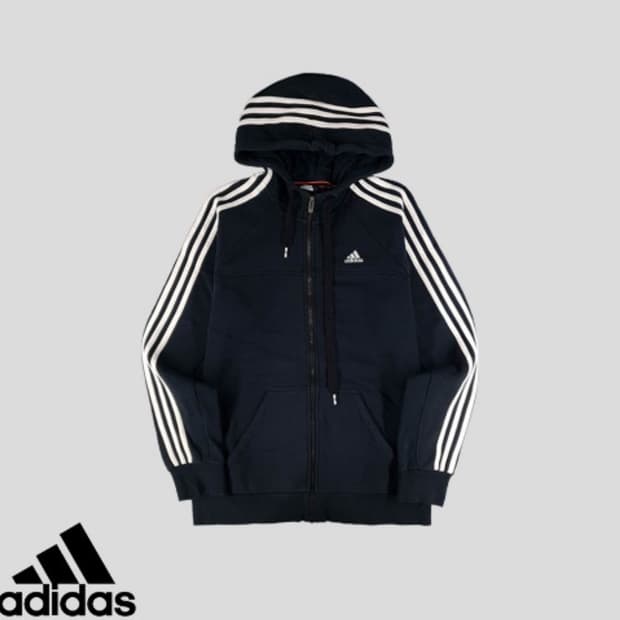 아디다스 네이비 화이트 삼선 사이드라인 후드집업 SIZE M