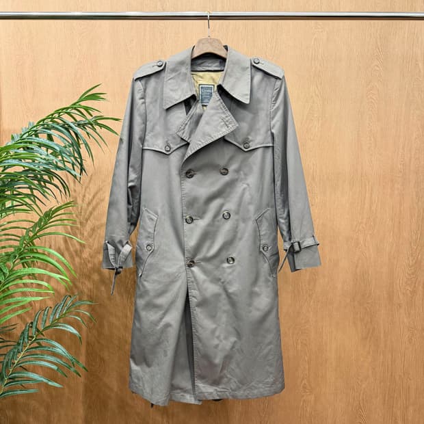 크리스찬 디올 더블 브레스티드 울 트렌치 코트 허리 벨트 디테일 그레이