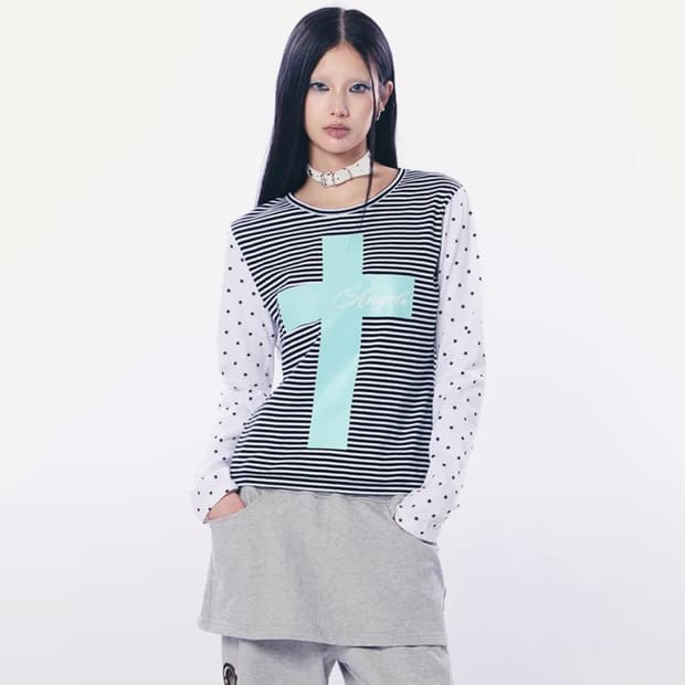 셋업이엑스이 MIXED PATTERN TOP / BLACK