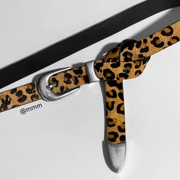 [리얼송치] 호피 레오파드 송치털 웨스턴 벨트