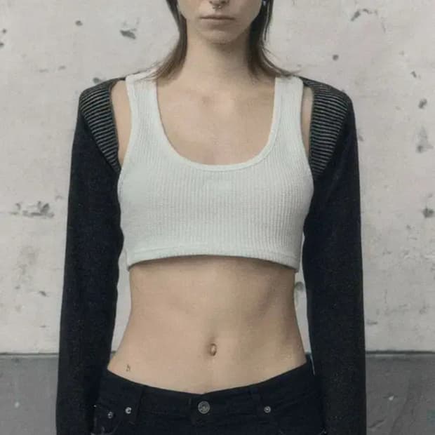 보헴서 볼레로 가디건MIXED BOLERO CARDIGAN, BLACK