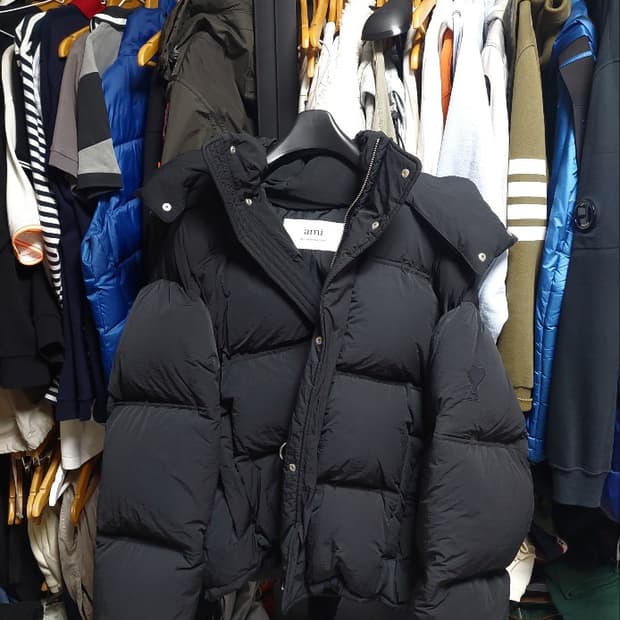 아미 블랙 팔와펜 빅하트 패딩 점퍼 L