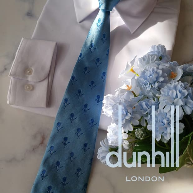 던힐 실크 블루 플라워 자카드 넥타이 9.3cm A등급 A19587
