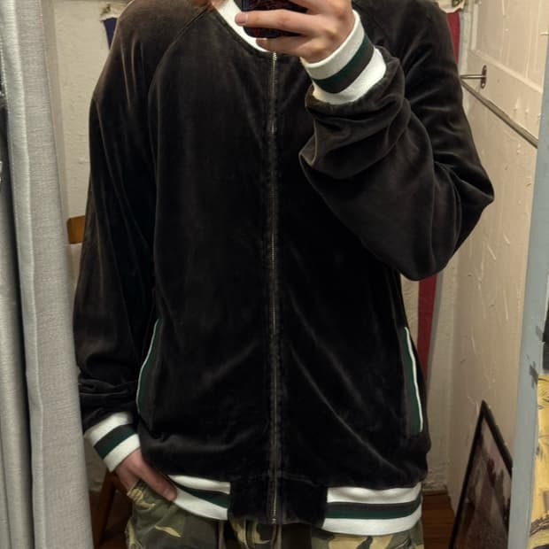 JPN VINTAGE 벨루어 스트라이프 배색 트랙 자켓 다크브라운
