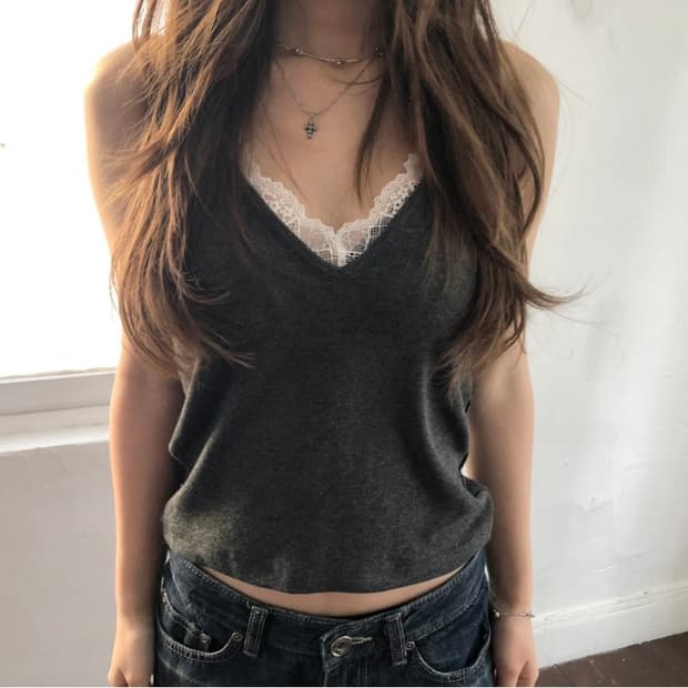 새상품) 슬립오버 레이스 슬리브리스 차콜 슬립오버 나시