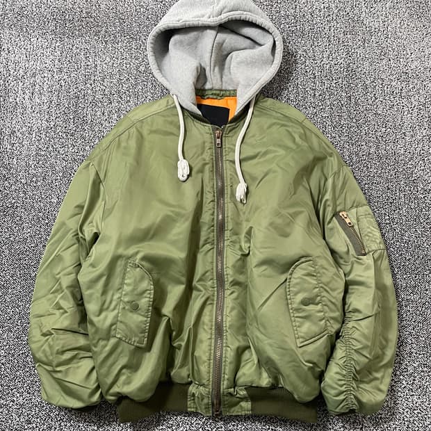 빈티지9. x2 밀리터리 파카 항공점퍼 셔링 포인트 카키 후드