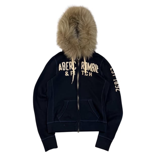 아베크롬비 딱붙핏 울프죠 퍼 후드집업 네이비