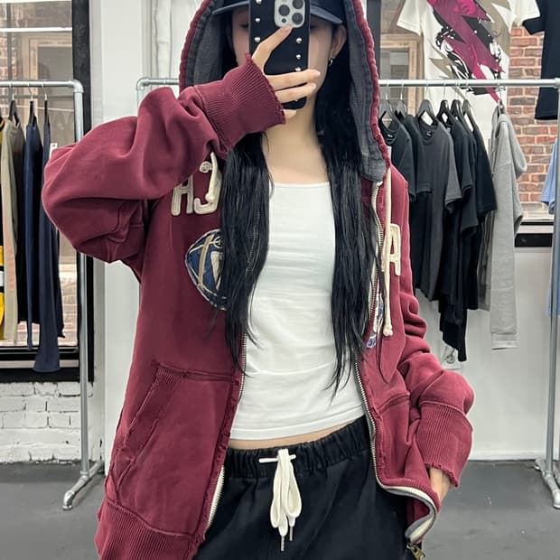 아베크롬비 Y2K 버건디 후드집업