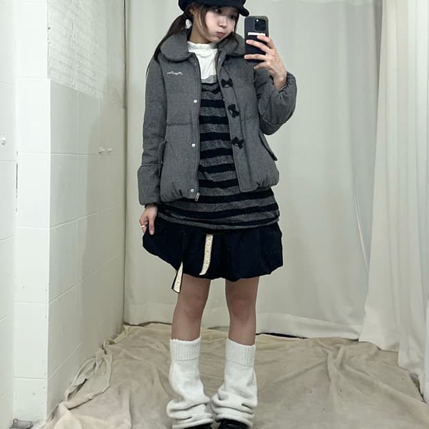 메조피아노 리본 패딩 무채색 니혼진 코디세트