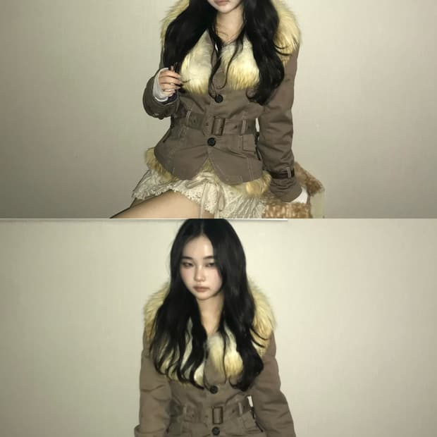 Faux Fur Collar Belted Jacket 