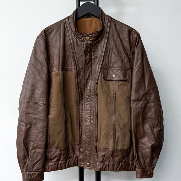빈티지 90s 카우 레더 패널 자켓
