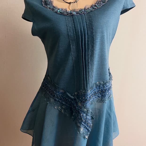 Blue Long lace top