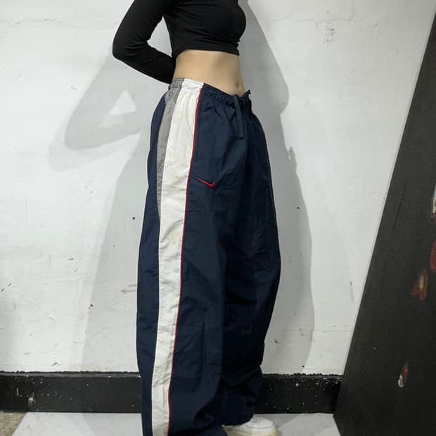 나이키 네이비 화이트 사이드 라인 와이드 팬츠 XL