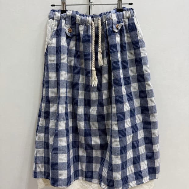 빈티지 체크 레이스 레이어드 스커트