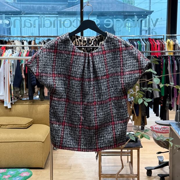 돌체앤가바나 그레이 체크 트위드 하프티