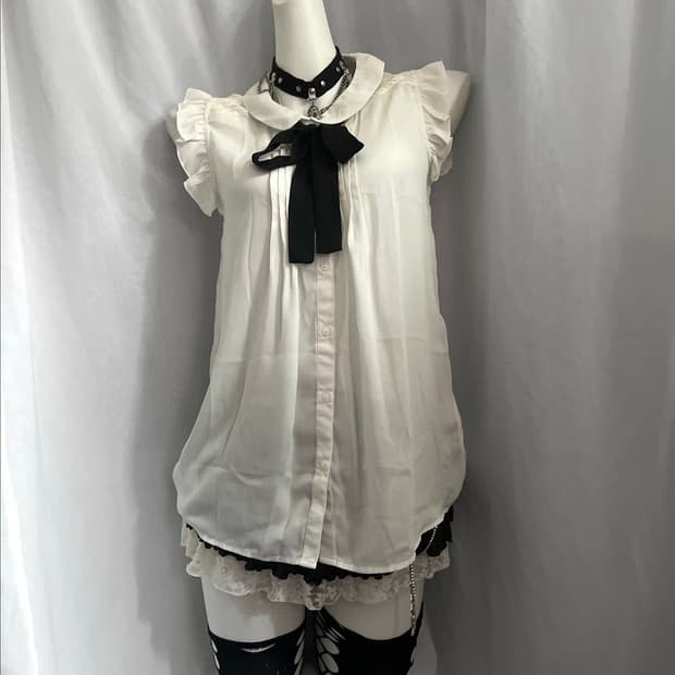 Japanese vintage 리본 슬리브리스 공겜여주
