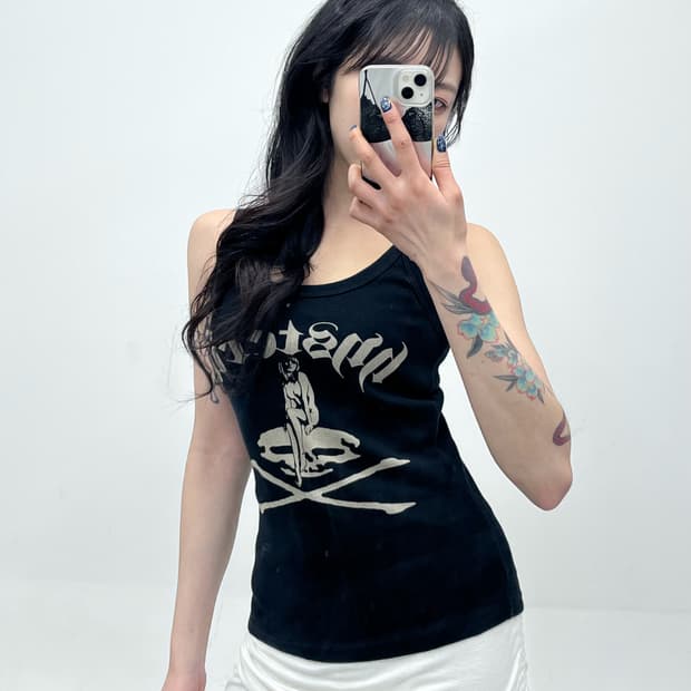 Hysteric Glamour 블랙 스컬 숏 슬립