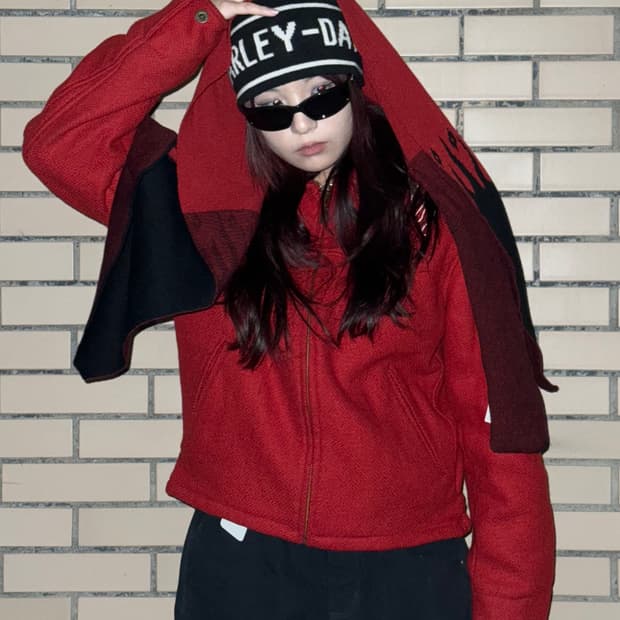 90s 할리 데이비슨 플레임 울 숏자켓