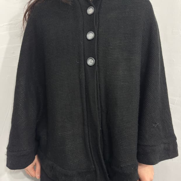 knit hood button cape