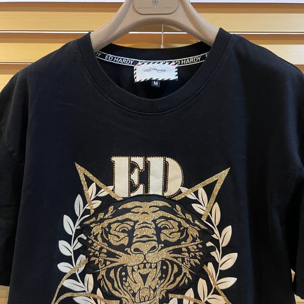 에드하디 EDHARDY 남성 블랙 골드타이거큐빅 라운드반팔티 코튼반팔티