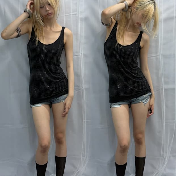 [Trend Collection]Jewel Sleeve Black Top