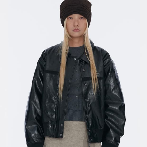 웰빙익스프레스 Padded Faux Leather Jacket Black