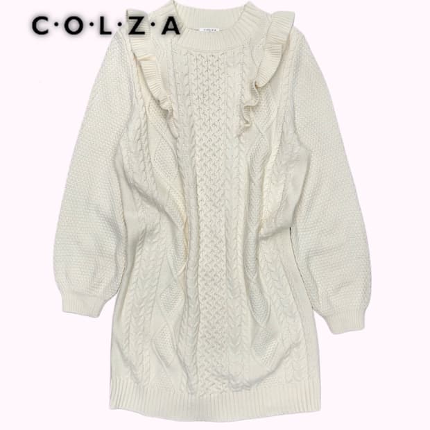 COLZA frill cable knit dress
