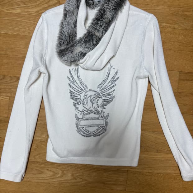 할리데이비슨 화이트 퍼 후드집업