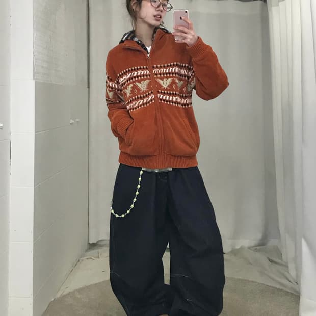 빈티지 오렌지 노르딕 스트릿 너드 힙 코디 세트