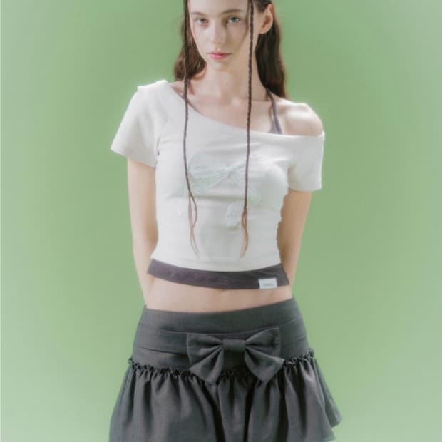 드라이로즈 원숄더 리본탑 핑크