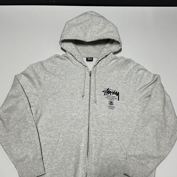 스투시 월드 투어 후드 집업 회색