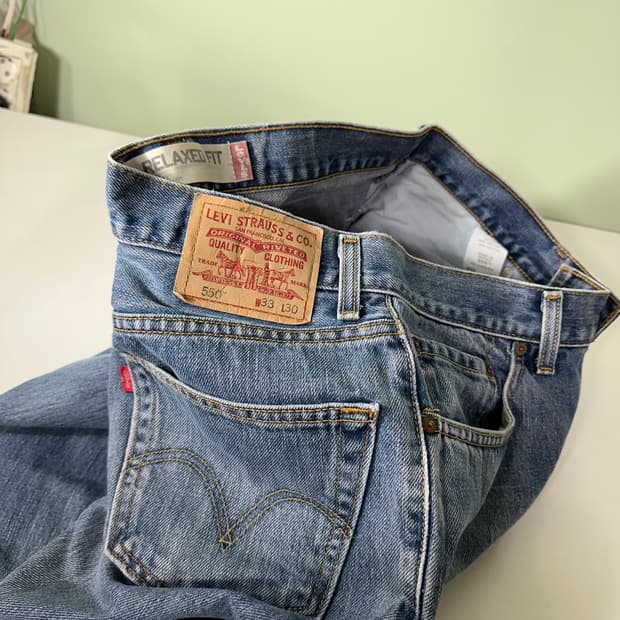 L-XL 리바이스550 USA 릴렉스핏 중청워시드 데님팬츠