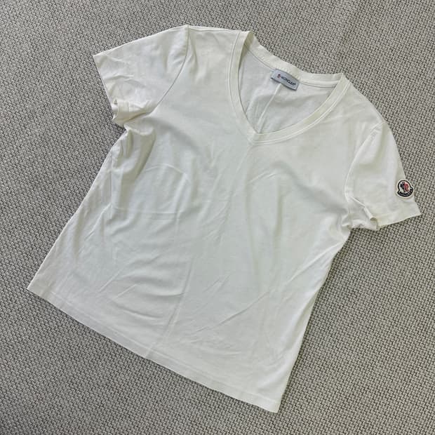 S 빈티지 화이트 브이넥 반팔티 0414D