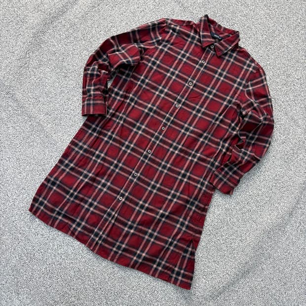 90 헤지스 여성 롱 체크 셔츠 레드 0319J