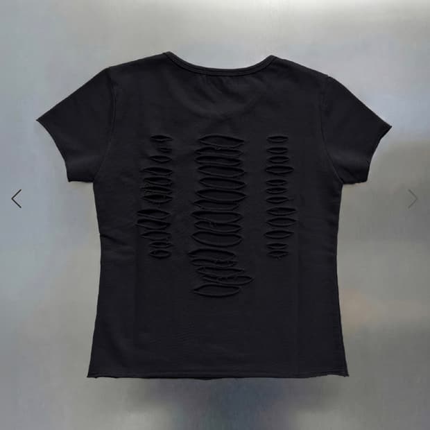 DAMAGED CUTTING BABY T SHIRTS BLACK