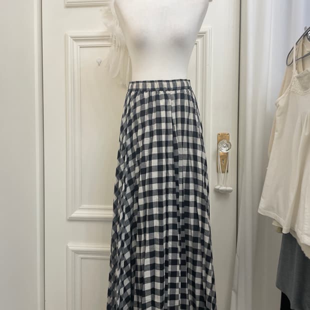 ivory black gingham check banding long s