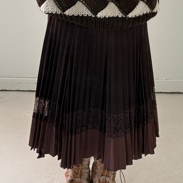 일본빈티지 울 레이스 주름스커트 